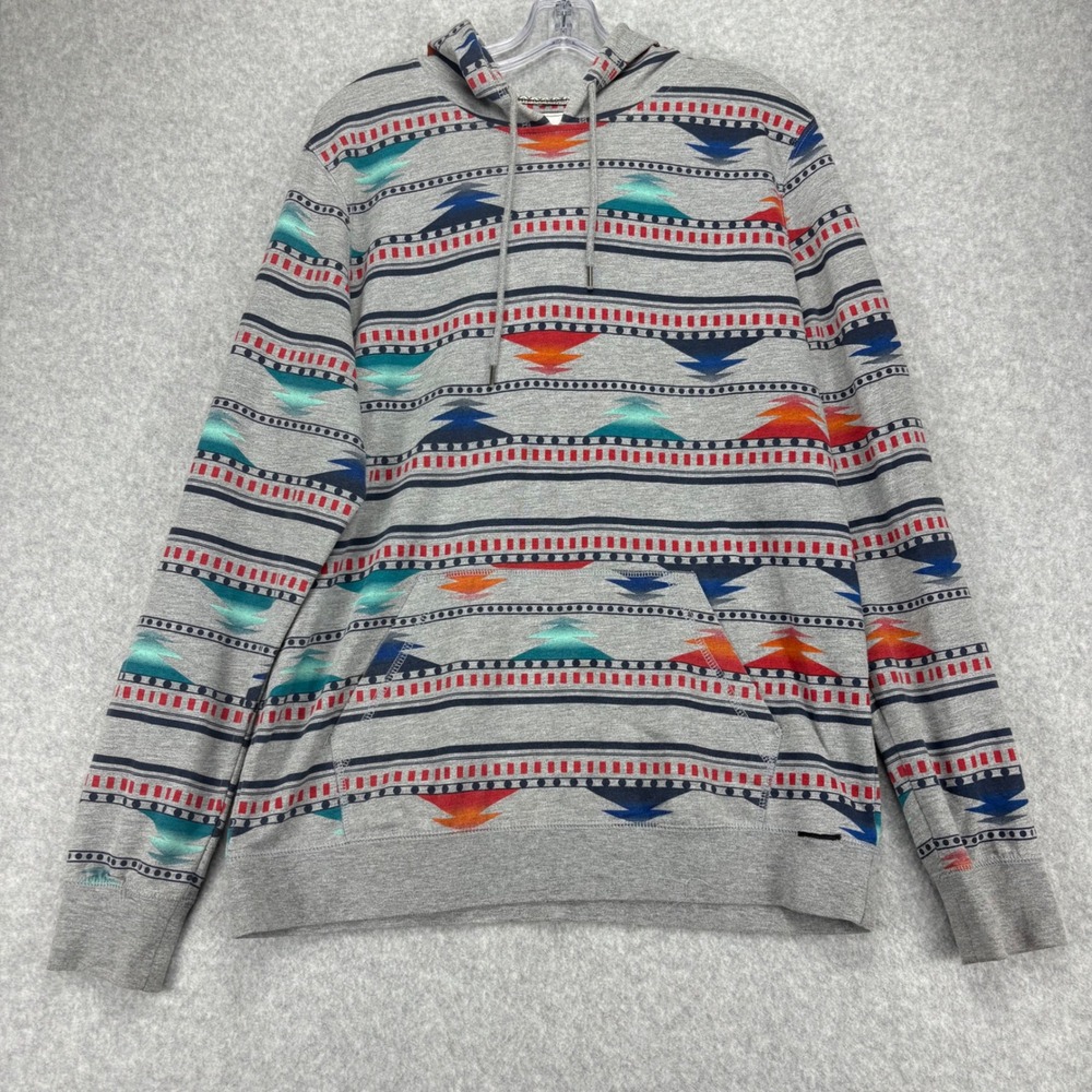 On The Byas Hoodie Mens L Gray Aztec Tribal Print Pullover Casual Boho Skate